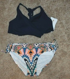 Athleta 蓝色包装吊带比基尼上衣及沙漠geo 揉皱底部36 B C M 全新 Ebay