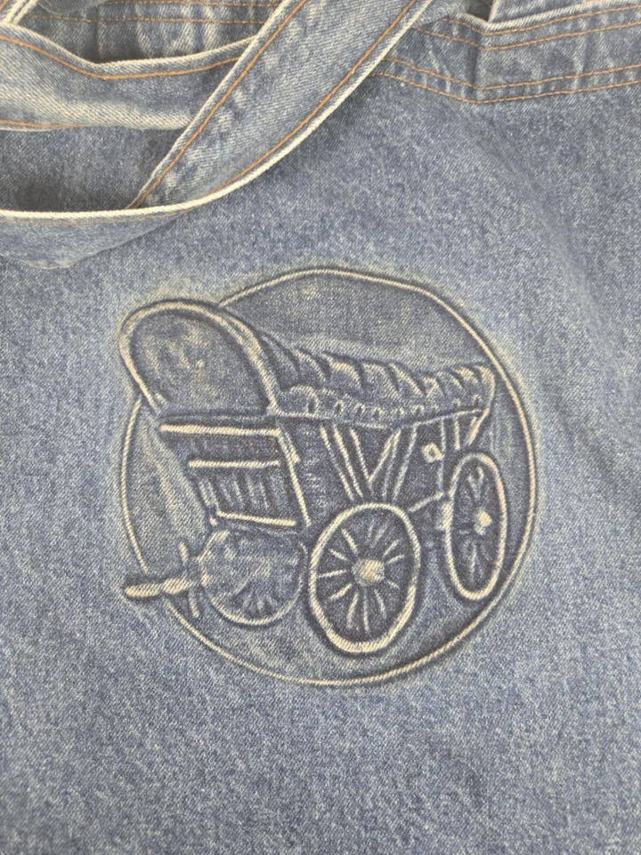 Bolso de Mano Cartera Jean Denim Años 90 De Colección con Estampado de Vagón Cubierto IAM Union Hecho en EE. UU. Foto 2 de 3