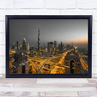 Golden Light Dubai Vereinigte Arabische Emirate Gold Gelb Nacht Wandbild Kunstdruck