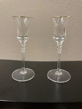Mikasa Gold Rimmed Crystal Candlestick Holders 7 1/4” Lot of 2