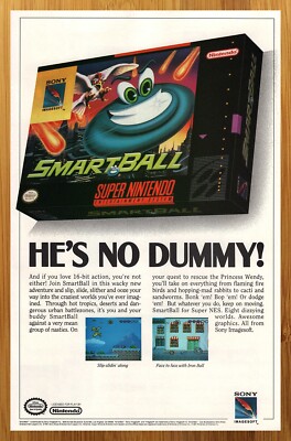 1992 SmartBall Super Nintendo SNES Vintage Print Ad/Poster Video Game Promo Art