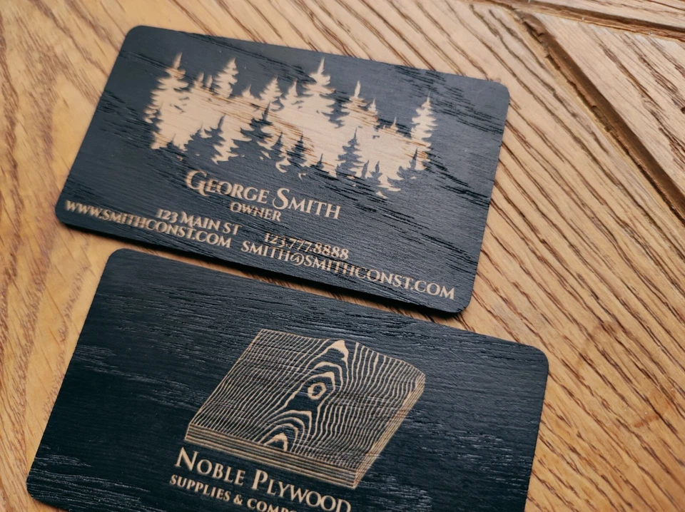 Tarjetas de visita de madera negra con impresión a doble cara "Roble negro" serie 100 piezas Foto 2 de 4