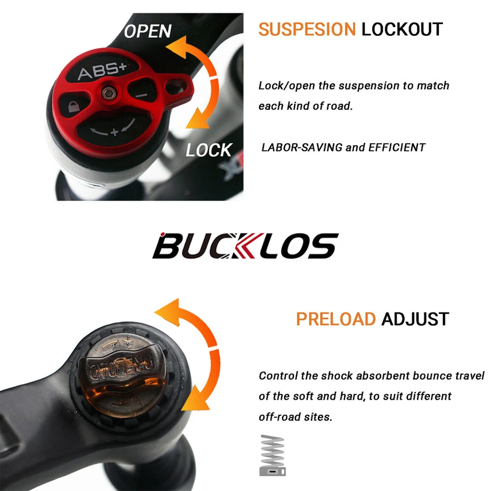 BUCKLOS 26/27.5/29" MTB Bike 1-1/8 Suspension Fork 100mm Travel QR Front 1 1/8" - Image 2 of 4