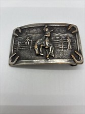 Western Saddle Bronc Cowboy on the Farm 1950  s Vintage Belt Buckle
