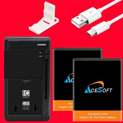 Upgraded 2 x 2250mAh Battery Charger Cable Bracket f Coolpad Legacy Go 3310L USA