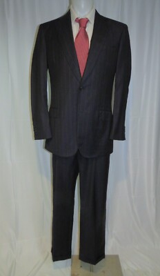 Sartoria Umberto Bespoke Dark Blue Stripe Two Button Suit 40L