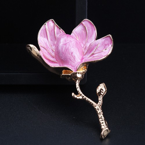 Niche Sense Luxury Elegant Temperament Dripping Oil Enamel Pink Magnolia Brooch - Picture 3 of 6