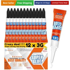 Super Glue Gel Clear Non-Drip, 12 X 3g All Purpose Strong Adhesive Ca Glue Qu...