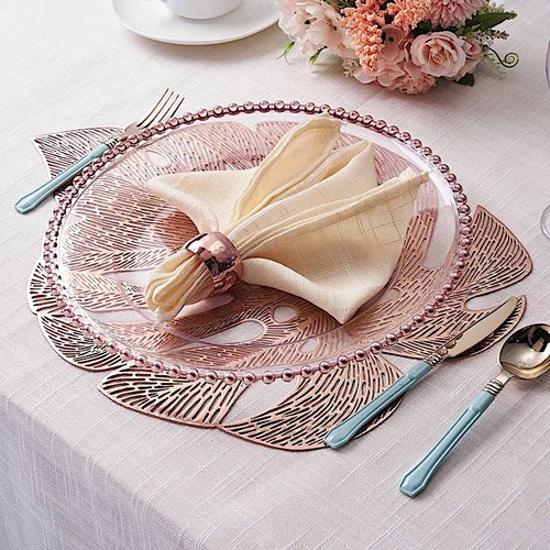 6 ROSE GOLD 18" Tropical Monstera Leaf Metallic Vinyl PLACEMATS Wedding Party - Picture 5 of 8