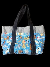 Collapsible Dog Printed Cloth Handbag Or Carryall. Double Handles . 8"H x 13"W