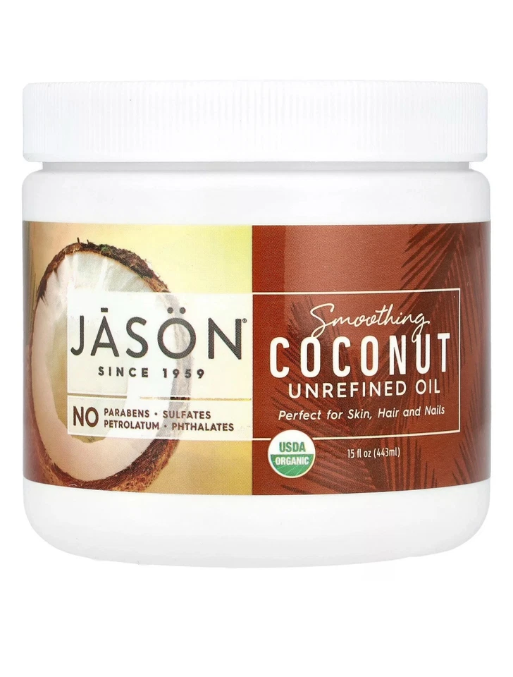 (Paquete de 2) Aceite de coco suavizante JASON sin refinar para piel cabello y uñas 15 oz Foto 4 de 4