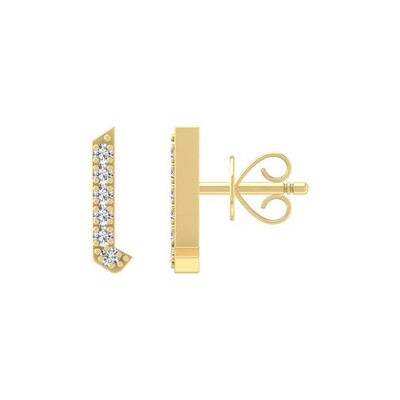 14k Yellow Gold 0.05Ct Natural Diamond Initial l Stud Earrings for Women