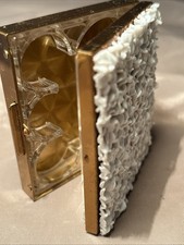 Vtg Metal Pocket Petty Cash Box Tin Coin Holder Compact MCM Gold Tone  Clip