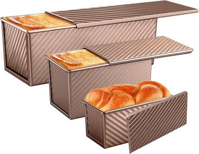 3-Pack Nonstick Bread Loaf Pans with Sliding Lids Pink   New (Open Box)