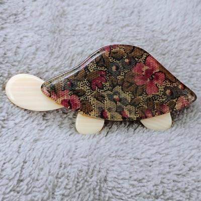 Vintage Lea Stein Hibiscus Print Brooch Garden Tea Party Collection Unsigned