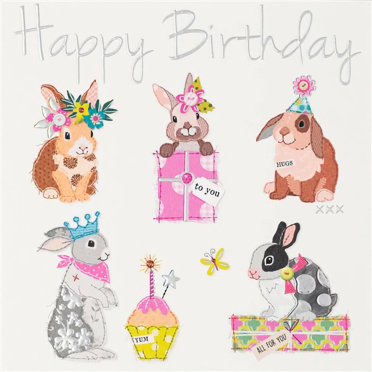 Happy Birthday Card Rabbits Cute Female Mum Nan Sister Daughter Aunt Niece