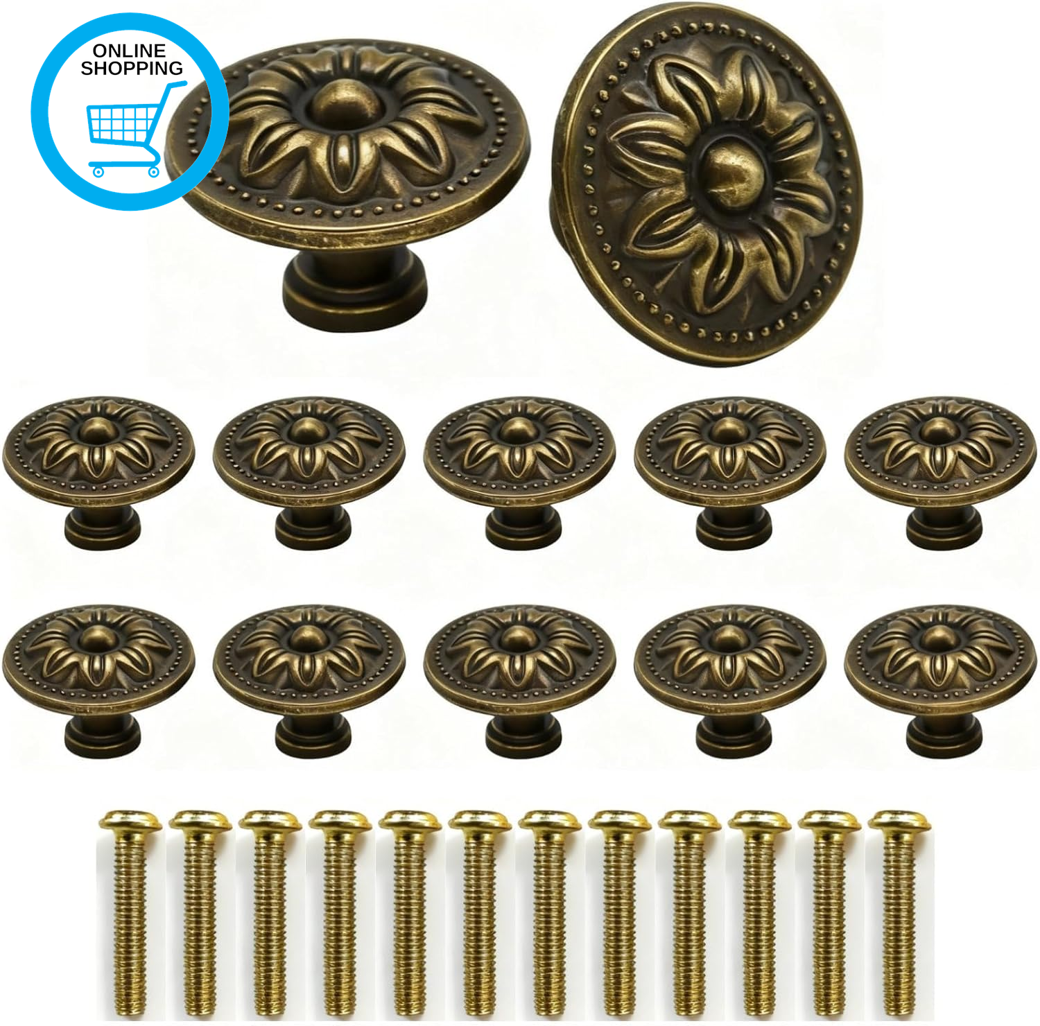 12PCS Vintage Bronzy Cabinet Knobs, 30Mm Antique Bronze Drawer Pull Knobs Kitche