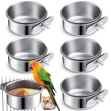 Sabary 6 Pack Bird Feeding Bowls Cups, Parrot Food Water Dishes silver