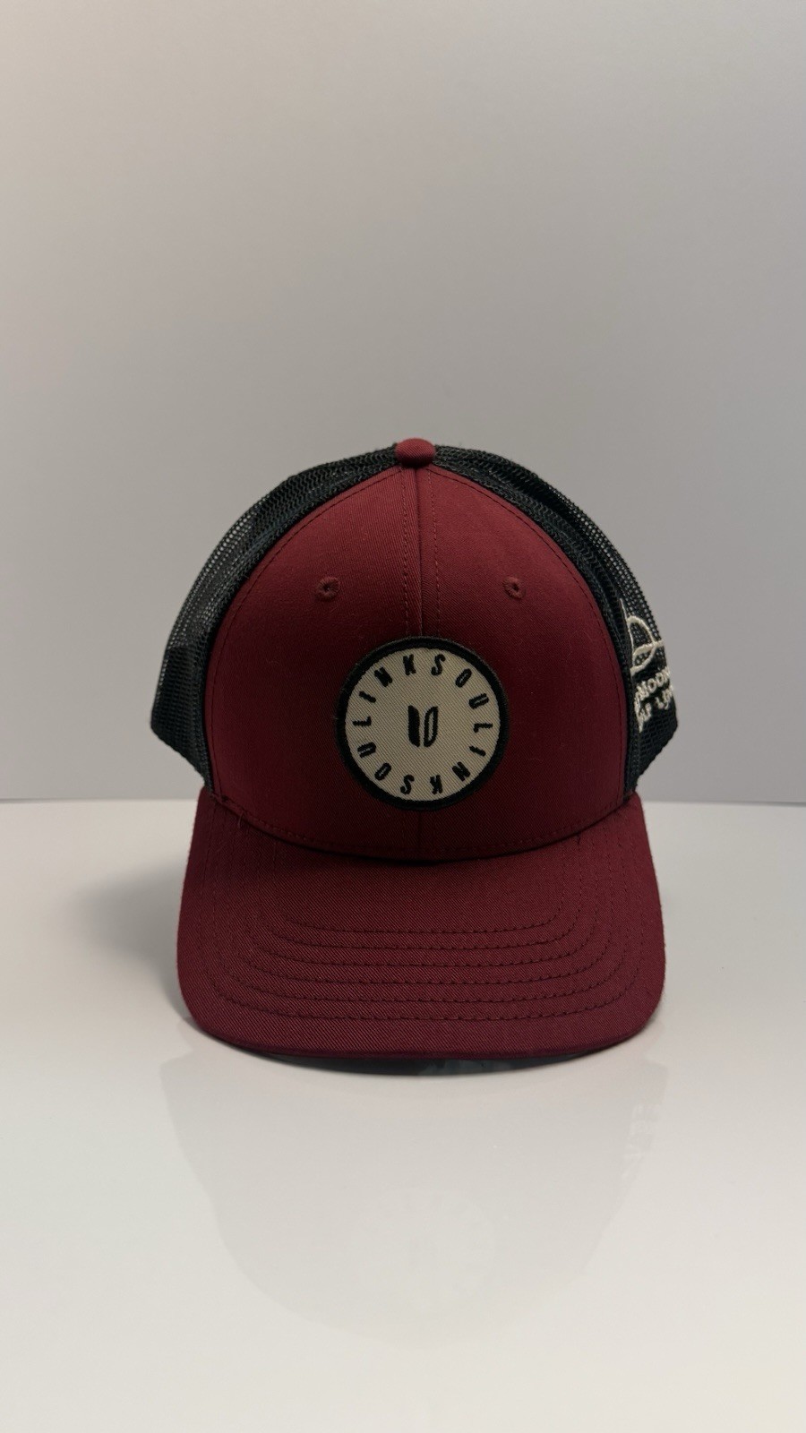 Linksoul Half Moon Bay Golf Links Burgundy Black Mesh Trucker Hat