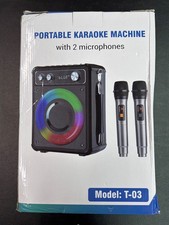 Portable Karaoke Machine With 2 Microphones LED Light Bluetooth Speaker Model T-