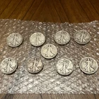 Walking Liberty U.S. Half Dollar Coins (Lot Of 9; Circulated, Various Years)
