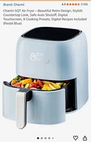 Charmi 5 Qt Air Fryer Digital Touchscreen Auto Shut-off 8 Programs Blue