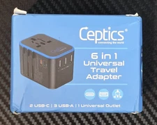 Ceptics 6-in-1 Universal Travel Adapter w/2X USB-A & 3X USB-C / Universal Outlet