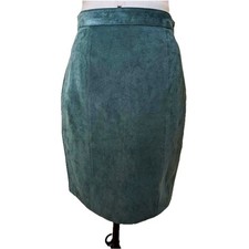 Vintage 90s Suede Hi-Waist Green Pencil / Bodycon Miniskirt Fully Lined, Sz 6