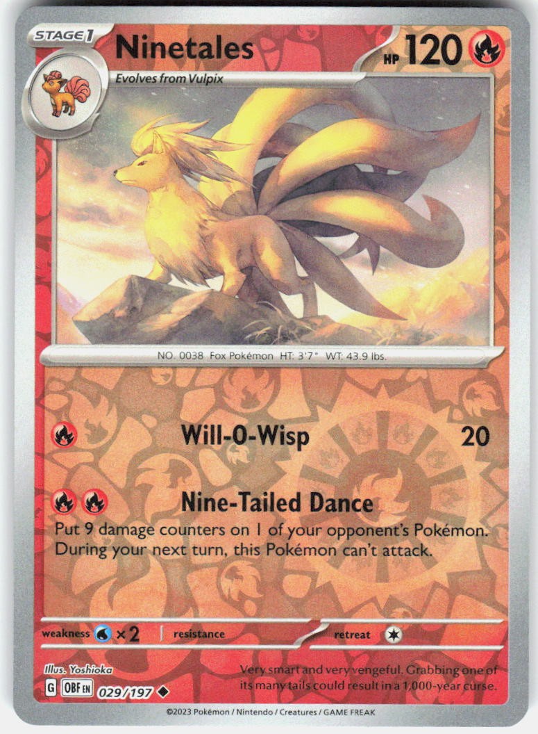 Ninetales Uncommon 029/197 Obsidian Flames Pokemon Reverse Holo Near Mint