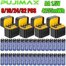 8/16/24/32PCS PUJIMAX 4255mWh AA 1.5V Rechargeable Lithium Battery + Charger Box