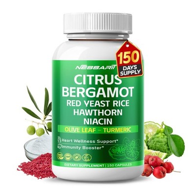 Citrus Bergamot Supplement - 15-in-1 Natural Blend with Red Yeast Rice Hawtho...
