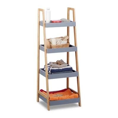 Badregal bambus Standregal Holz Küchenregal grau Badezimmer Regal 4 Ablagen - Bild 1 von 4