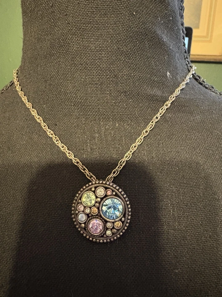 Collar colgante de cristal multicolor Patricia Locke joyería artística vintage Foto 2 de 4