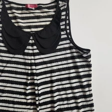 Black and White Peter Pan Collar Blue Colorblock Sleeveless Top Size L