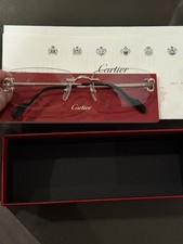 Cartier Big C Rimless Clear Lense Blue Tint Sunglasses Full Set W/ Case