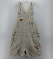 VINTAGE Disney Overalls Women Large Beige Winnie The Pooh Denim Embroidered