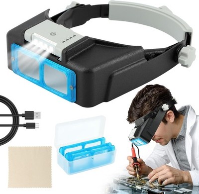 Headband Magnifier with Light,Rechargeable Magnifying Glasses for Close Work,1.5