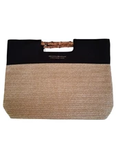 Donna Karan Cashmere Mist hand bag made of Raffia, Canvas & bamboo handle NWT