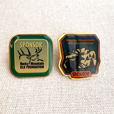 Lot of 2 Rocky Mountain Elk Foundation Sponsor Lapel Pins 1"