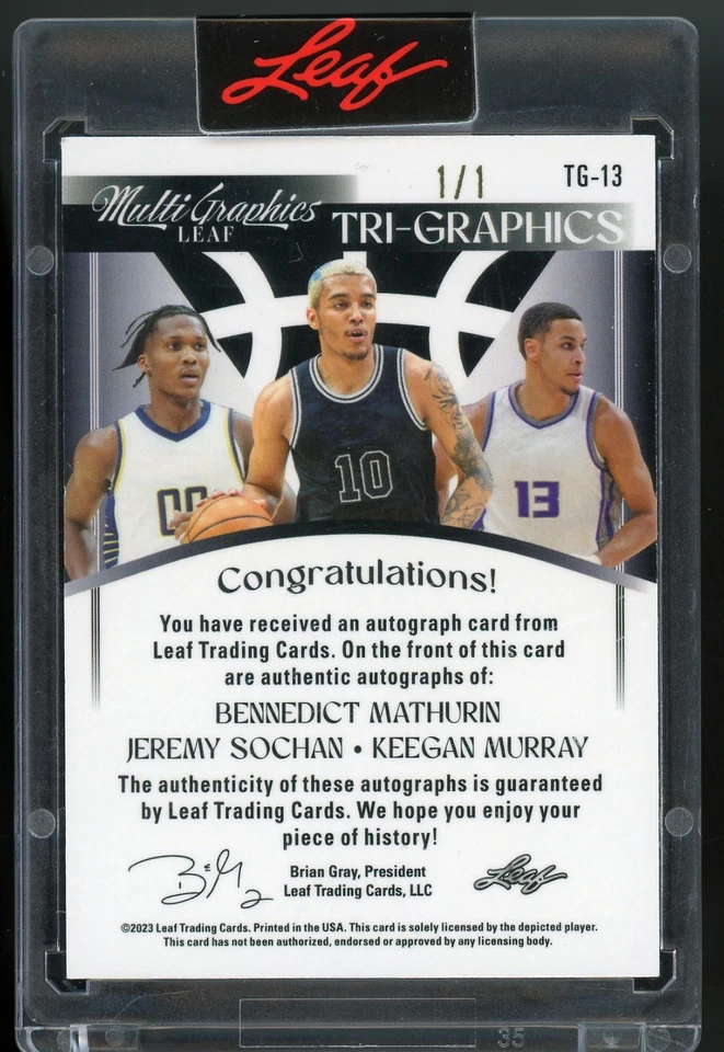 2022-23 Leaf Multigraphics Gold #TG13 Mathurin/Sochan/Murray 1/1 One of One - Image 2 of 2