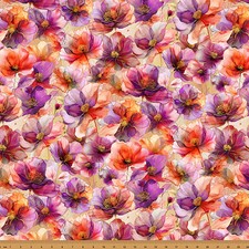 HOFFMAN - Flourish by the Hoffman Designers - Poppies Floral - Mimosa ,1/4 yard