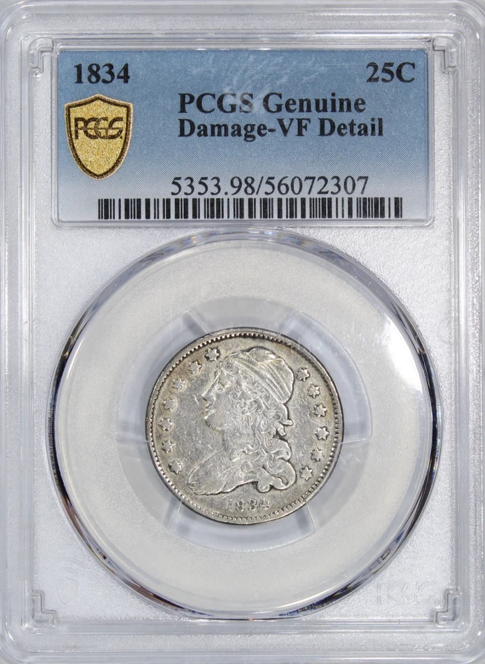 1834 Capped Bust Quarter Dollar PCGS VF Details 286,000 Mintage Free Shipping - Image 4 of 4