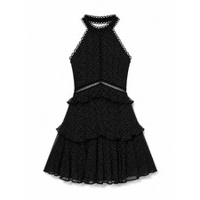 ASOS DESIGN Black Polka Dot Halter Mini Dress Tiered Ruffle Open Back US 10
