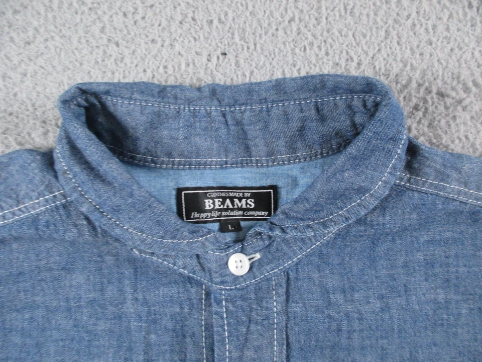 Beams Japan Shirt Mens Large Blue Chambray Selvedge Naval Roll Tab Sleeve - Image 3 of 4