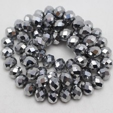 64pcs 10x8mm Silver Rondelle Beads - Faceted Crystal Glass Spacer Beads CraftDIY
