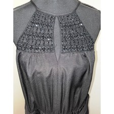 Express Black Midi Dress Women Small Beaded Halter Tie Waist Elegant