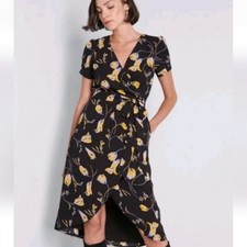 MODCLOTH POETIC PRESENCE FAUX WRAP BLACK YELLOW FLORAL DRESS Sz XL