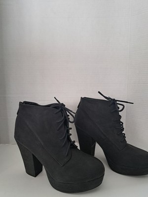 Daisy Fuentes Heidi Black Faux Leather Platform Heeled Booties Women's 8.5
