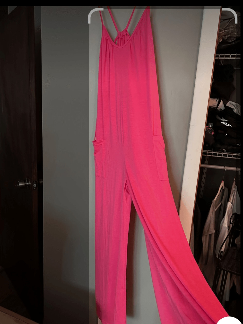 MISSLOOK pink Relaxed Spaghetti-Strap Halter romper with pockets. image 4
