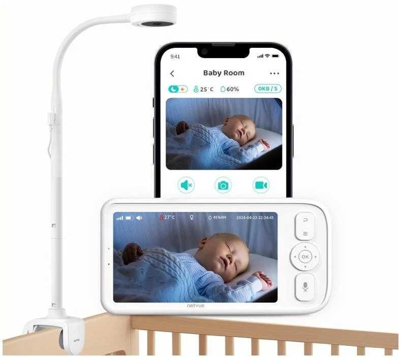 NETVUE Babyphone mit Kamera und 4 in 1 Halter, 5 Zoll 1080P HD Video Babyphone
